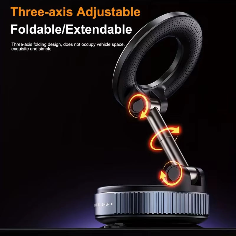 Universal Vacuum Suction Cup Car Phone Holder 360° Rotating Magnetic Foldable Telescopic Arm - Adjustable Hands-Free Portable