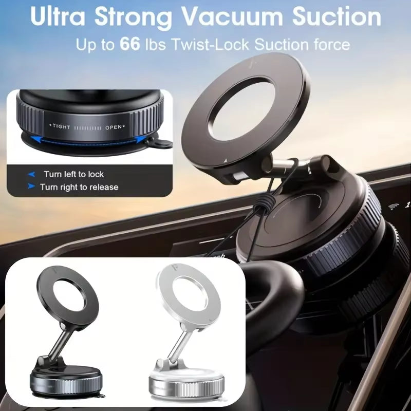 Universal Vacuum Suction Cup Car Phone Holder 360° Rotating Magnetic Foldable Telescopic Arm - Adjustable Hands-Free Portable